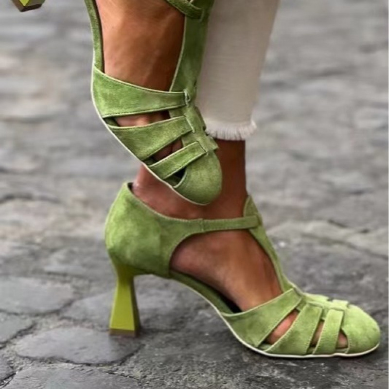 Women'S Shoes Everyday - Women's Green Suede Kitten Heel T-Strap