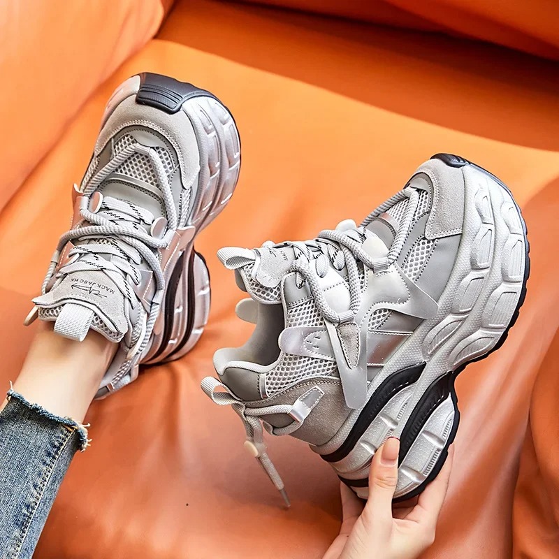 Wedge Heeled Sneaker - Heel Women Real Genuine Leather Spring