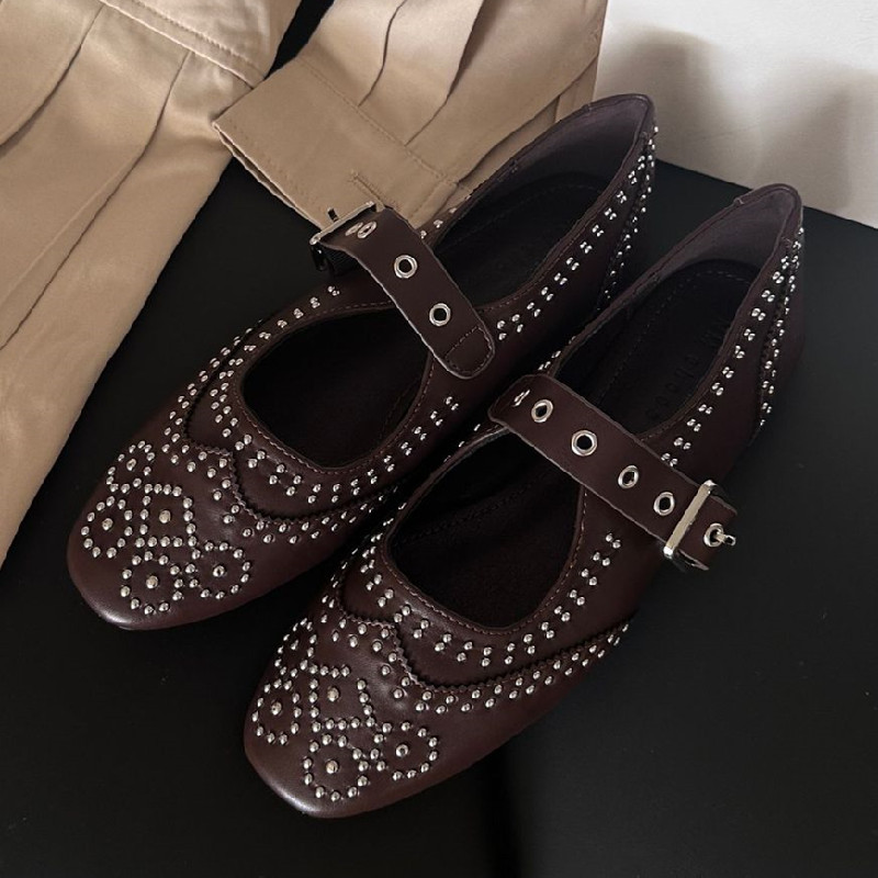 Retro Rivet Buckle Design Flat - Women'S Shoes Round Toe recension och pris