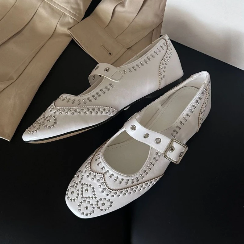 Retro Rivet Buckle Design Flat - Women'S Shoes Round Toe recension och pris
