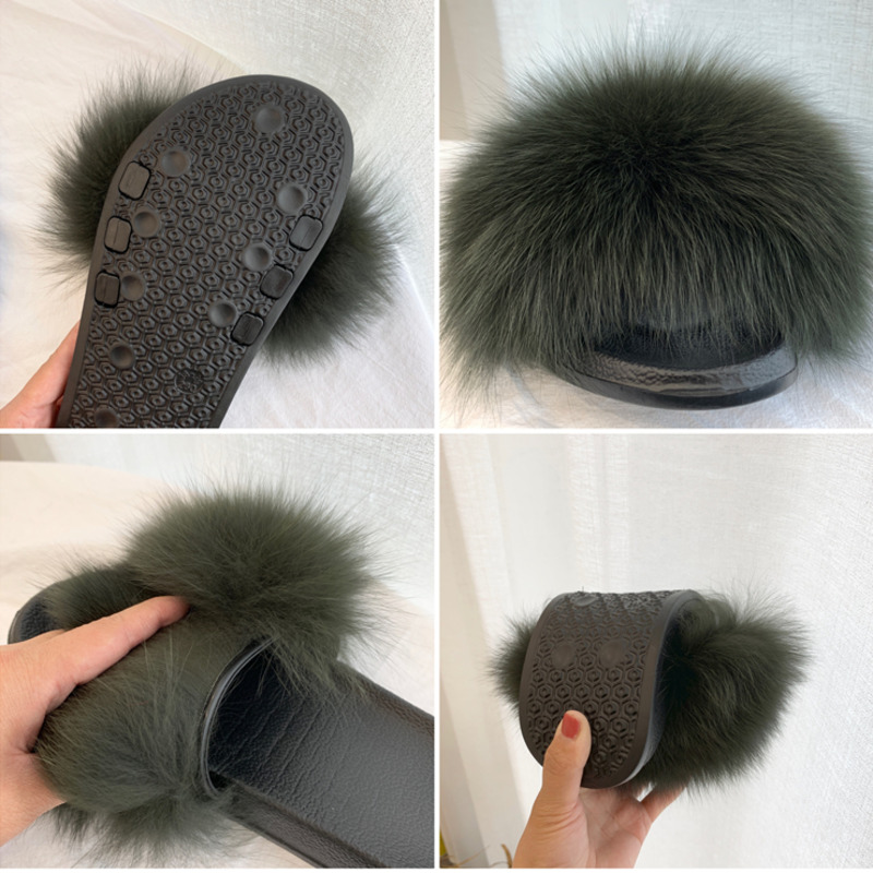 Real Fur Slides Summer Fox Fur - Women'S Shoes Navy Blue recension och pris