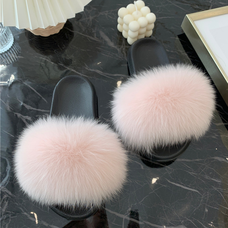 Real Fur Slides Summer Fox Fur - Women'S Shoes Navy Blue recension och pris