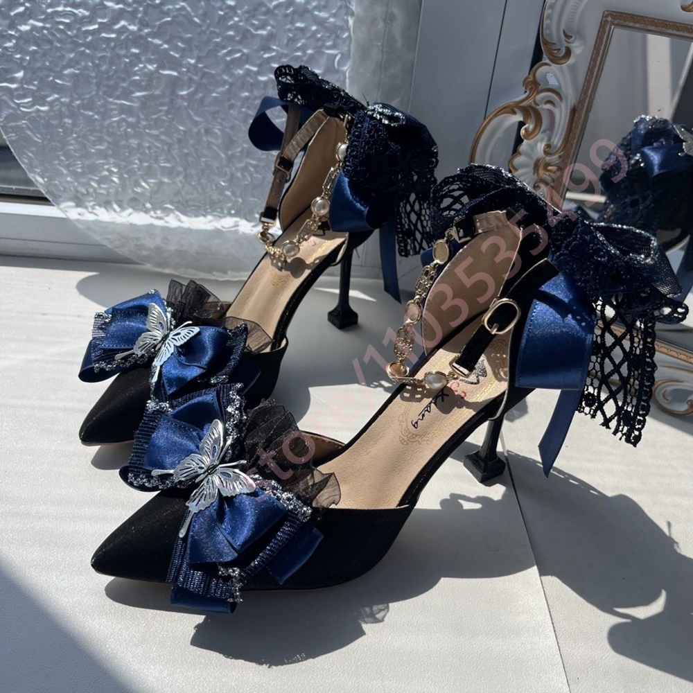 2026 New Satin Pointed Toe Hee - Women'S Shoes Navy Blue recension och pris