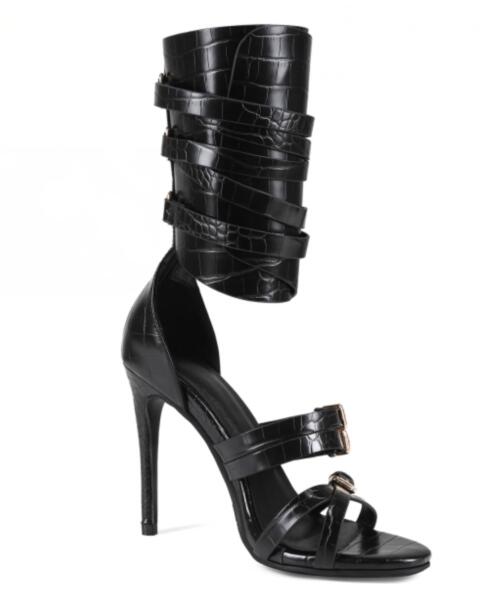 Sexy Black Leather Open Toe Cr - Strappy Heeled Sandals recension och pris