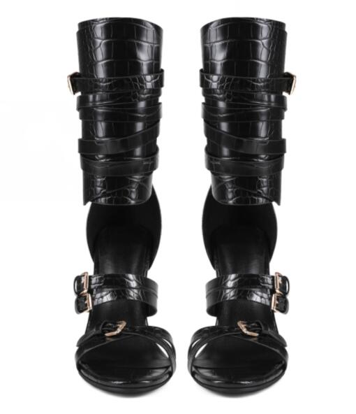 Sexy Black Leather Open Toe Cr - Strappy Heeled Sandals recension och pris