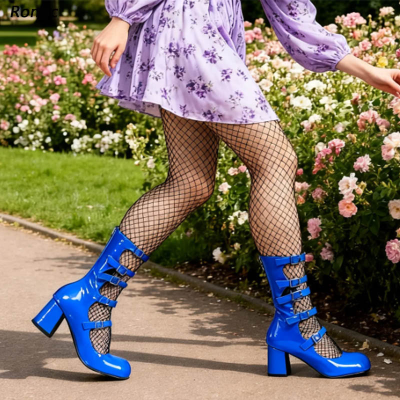 Blue Patent Leather Gothic Boo - Women'S Shoes Navy Blue recension och pris