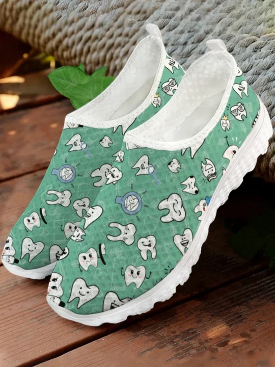 White Cartoon Teeth Print Mesh - Women'S Shoes For Tennis recension och pris